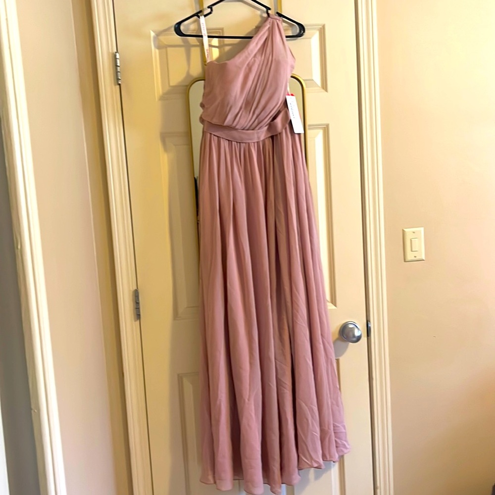 JJ’s House wedding & special occasions floor length dusty rose dress